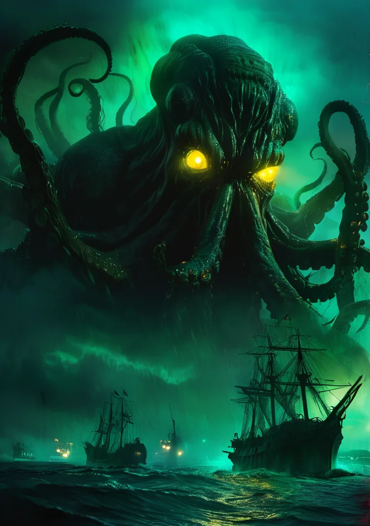masterpiece,high resolution, <lora:Cthulhu-XL-9:0.8>,
cthulhu, watercraft, ship, tentacles, no humans, ocean, kaijuu, military vehicle, glowing,scary,night,dark,horror theme
