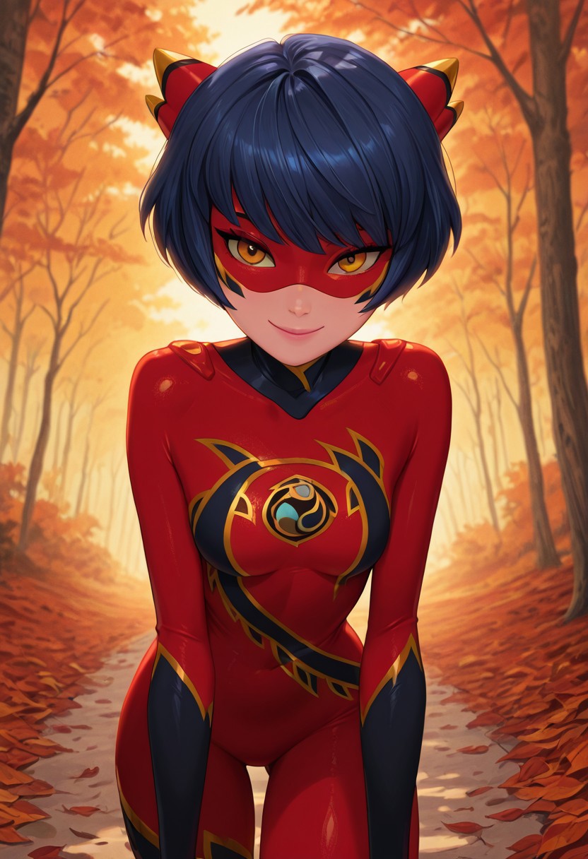 disney animation,
masterpiece, best quality, hyper-realistic, ultra-HD, luminous lighting, cinematic ambiance, shimmering gradients, ethereal glow, deep contrast, rich color tones, seductive atmosphere, captivating sensuality, Cinematic Lighting, beautiful girl, beautiful face, perfect face
imtdryukag, short hair, mask, red bodysuit, domino mask, blue hair, bob cut, elbow gloves, yellow eyes, skin tight,. perfect eyes, beautiful eyes, detailed eyes, adorable eyes,
<lora:Disney_Animation_v5-V7:1>
looking at viewer, smiling, closed mouth, forest, autumn, golden_hour, fallen_leaves, babbling_brook, close up