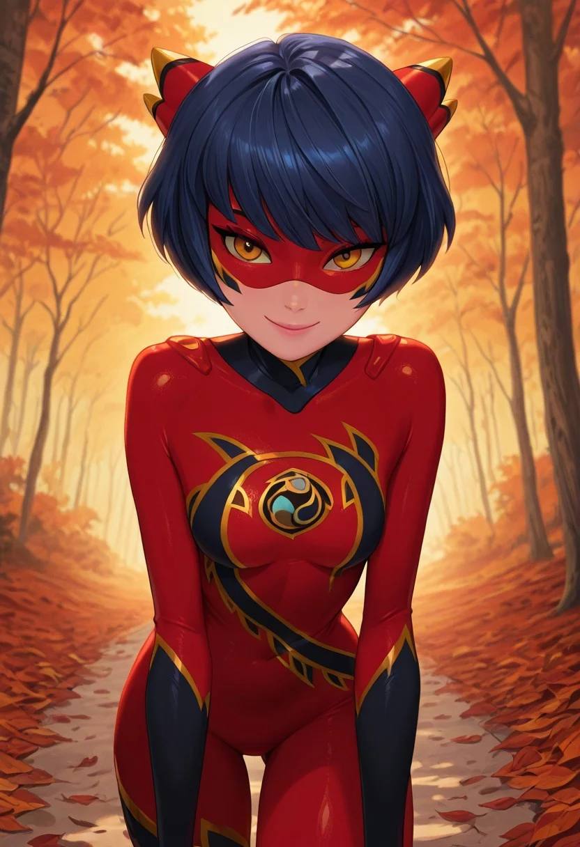 disney animation,
masterpiece, best quality, hyper-realistic, ultra-HD, luminous lighting, cinematic ambiance, shimmering gradients, ethereal glow, deep contrast, rich color tones, seductive atmosphere, captivating sensuality, Cinematic Lighting, beautiful girl, beautiful face, perfect face
imtdryukag, short hair, mask, red bodysuit, domino mask, blue hair, bob cut, elbow gloves, yellow eyes, skin tight,. perfect eyes, beautiful eyes, detailed eyes, adorable eyes,
<lora:Disney_Animation_v5-V7:1>
looking at viewer, smiling, closed mouth, forest, autumn, golden_hour, fallen_leaves, babbling_brook, close up