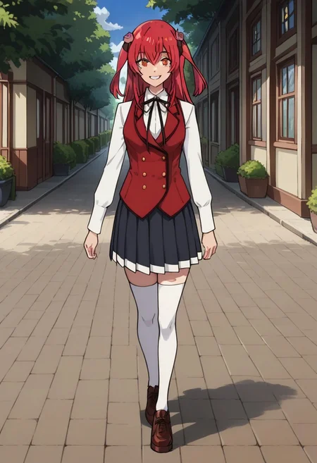 score_9, score_8_up, score_7_up, score_6_up, source_anime, anime coloring, smile, full body, <lora:Amelia_Rose:1> amelia_rose, red hair, red eyes, school uniform, white thighhighs,
walking by the street pf small village, 3/4 side view, wide smile, looking at viewer, full body view, sexy pose