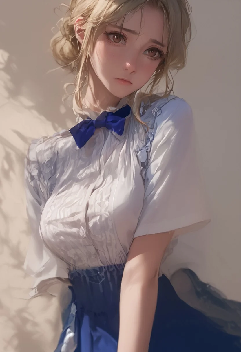 score_9, score_8_up, score_7_up, score_6_up, 
1girl, 18 years old, brown eyes, blonde hair, 
perfect beautiful face, shy, 
medium large breasts, 
majicmix_style, kobeya uniform, stripteasing, 
blue skirt, blue neckwear, 
<lora:kobeya_Pony_v1:0.7>