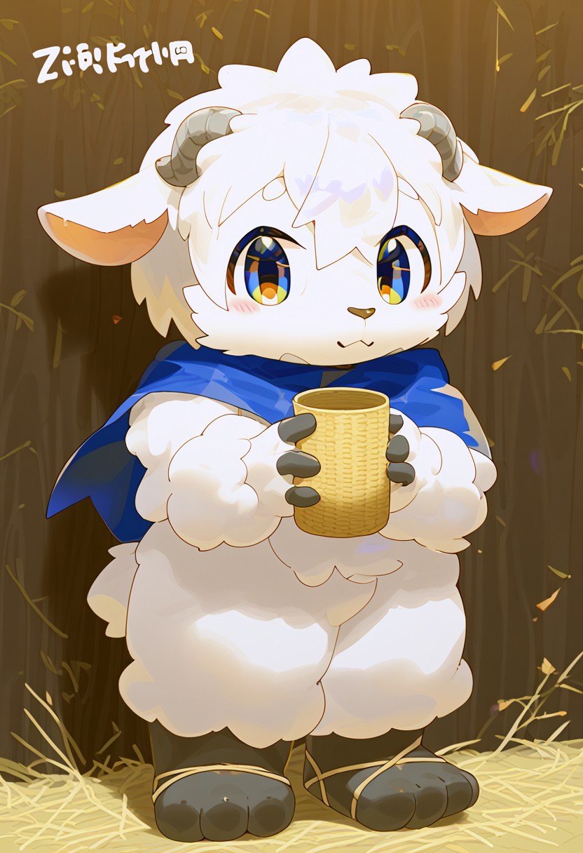 lv1rubili, zPDXL2, furry, anthro, cute, kemono, male focus, solo, sheep, score_9, score_8_up, score_7_up, full body, digital art, highly detailed, looking at viewer, standing to viewer, full view