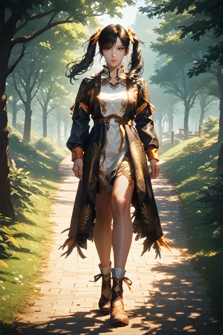 score_9, score_8_up, score_7_up,
<lora:TKXiaoyu:1.0>
TKXiaoyu, 1girl, twin tails, black hair, brown eyes, looking at viewer, walking, countryside road lined with trees, late afternoon light casting long shadows, nostalgic and carefree vibe