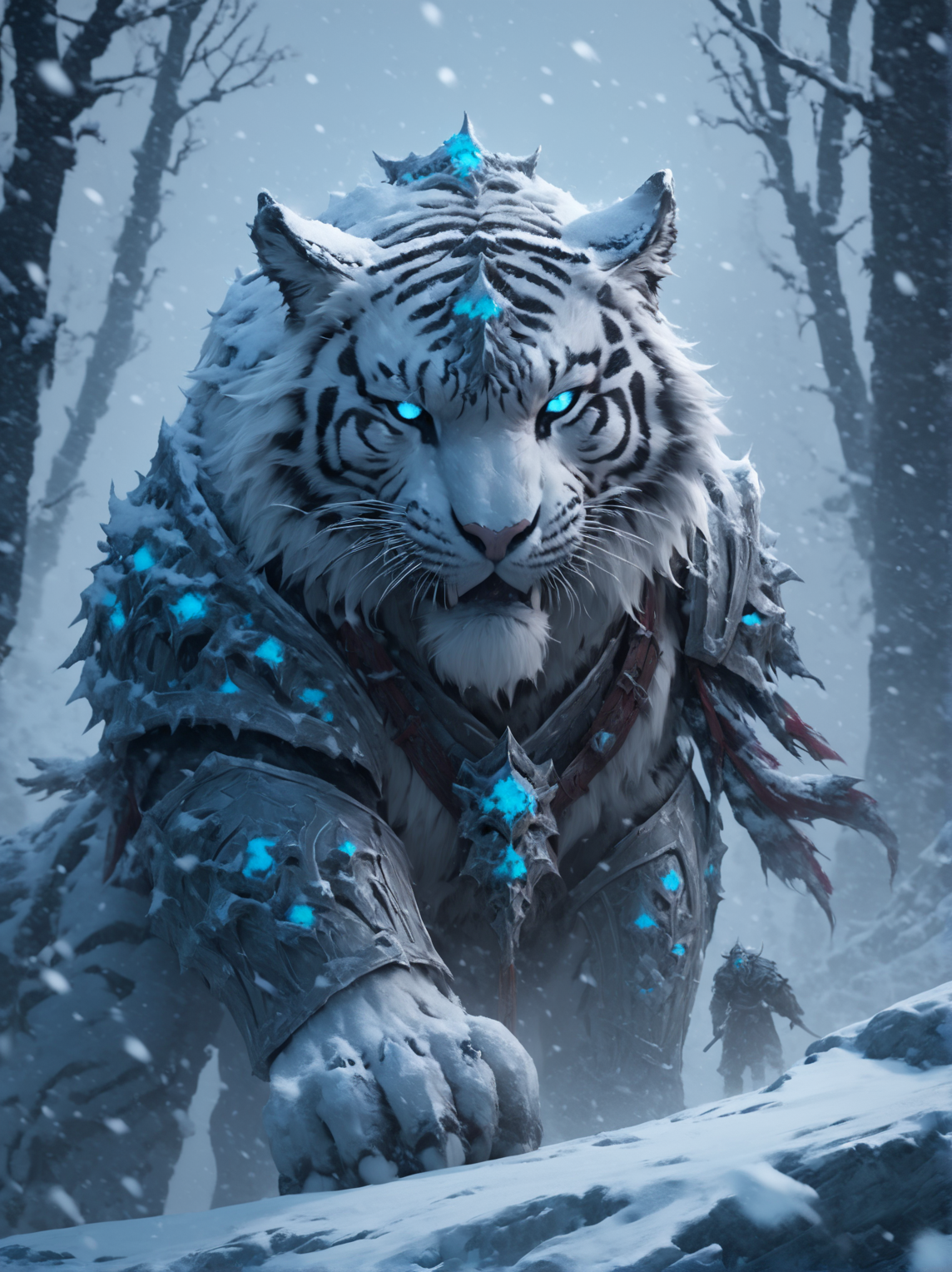 <lora:add-detail-xl:1>,<lora:deathknightsyleXL_v1-step00000400:0.67>,snowing,(tiger),masterpiece,epic,cinematic,glowing eyes,trending on artstation and deviantart,in the style of deathknight