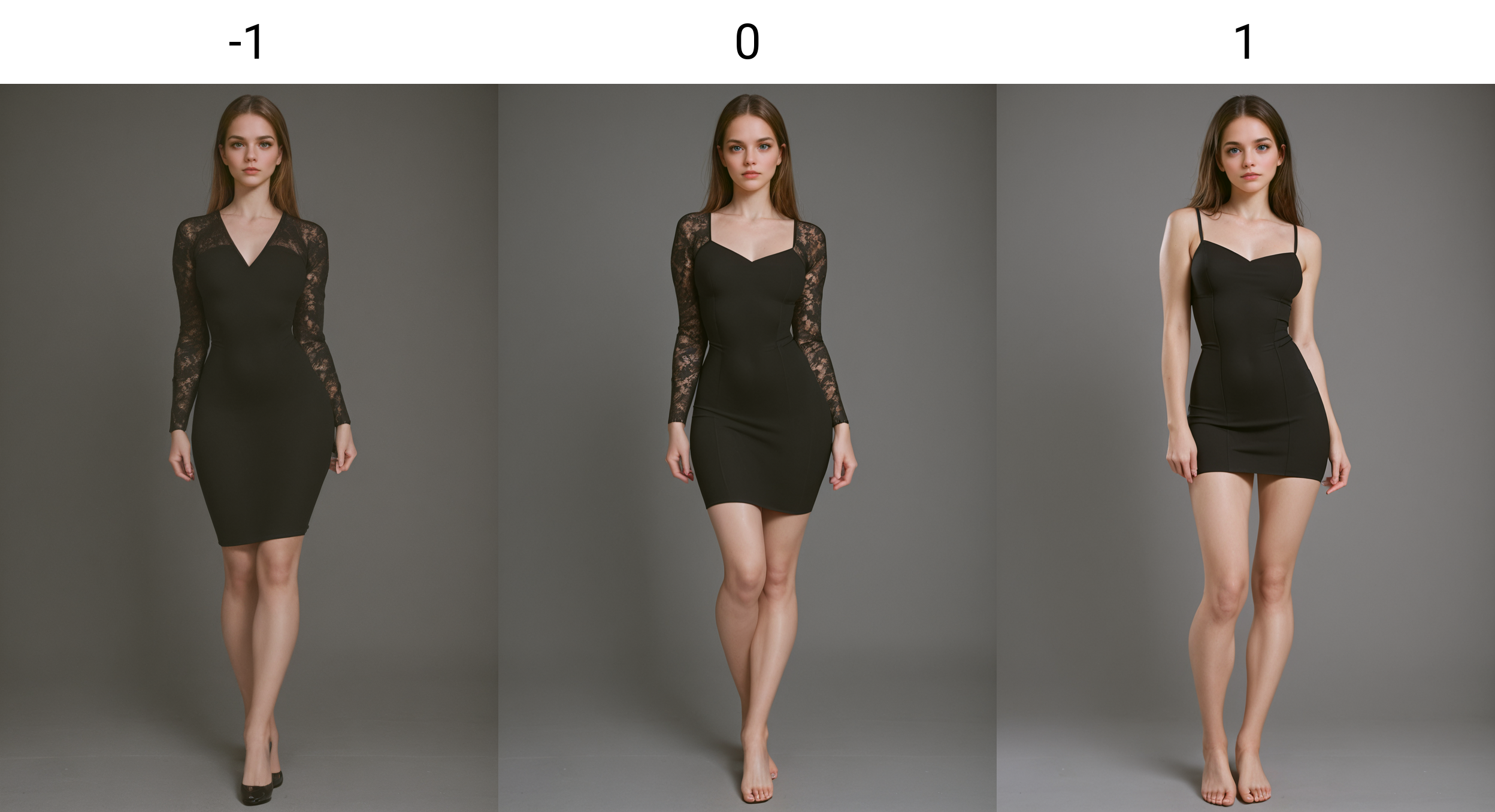 <lora:Skirt Length_alpha1.0_rank4_noxattn_last:-1>, woman, tight black dress, facing viewer, looking at viewer, standing, full body shot, ((solo girl)),