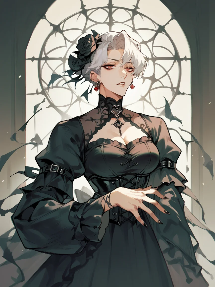 score_9, score_8_up, score_7_up, score_6_up, score_5_up, <lora:chimmymingXLP:1> chimmyming, 1girl, gothic, rose