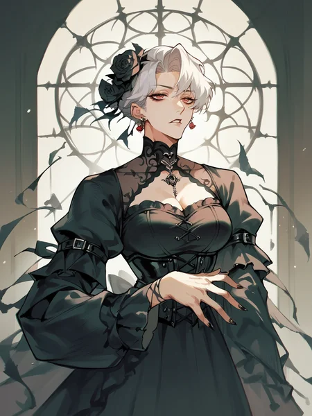 score_9, score_8_up, score_7_up, score_6_up, score_5_up, <lora:chimmymingXLP:1> chimmyming, 1girl, gothic, rose