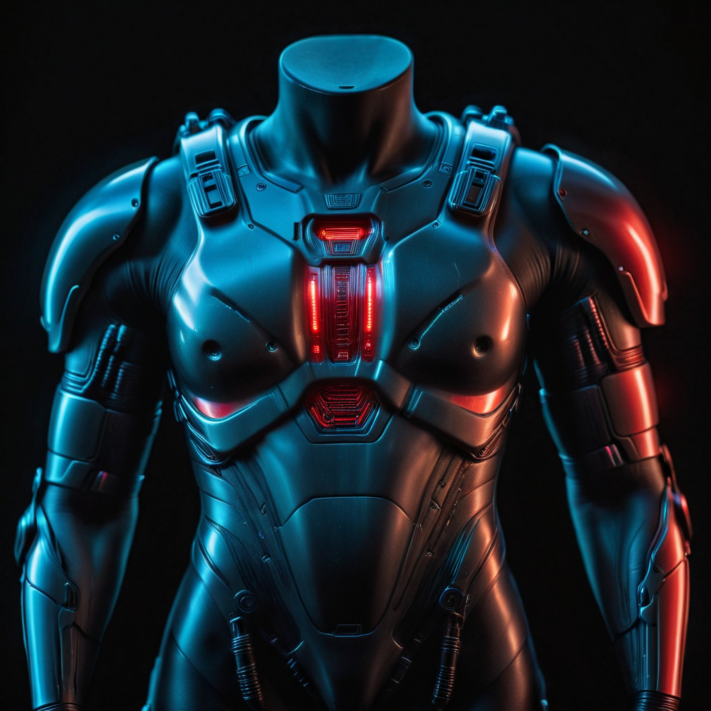 photo focus on military torso armor , science fiction, glowing cyberpunk, translucent, <lora:IteMaker-v1e3:1>, black background, red theme  , film, professional, 4k, highly detailed