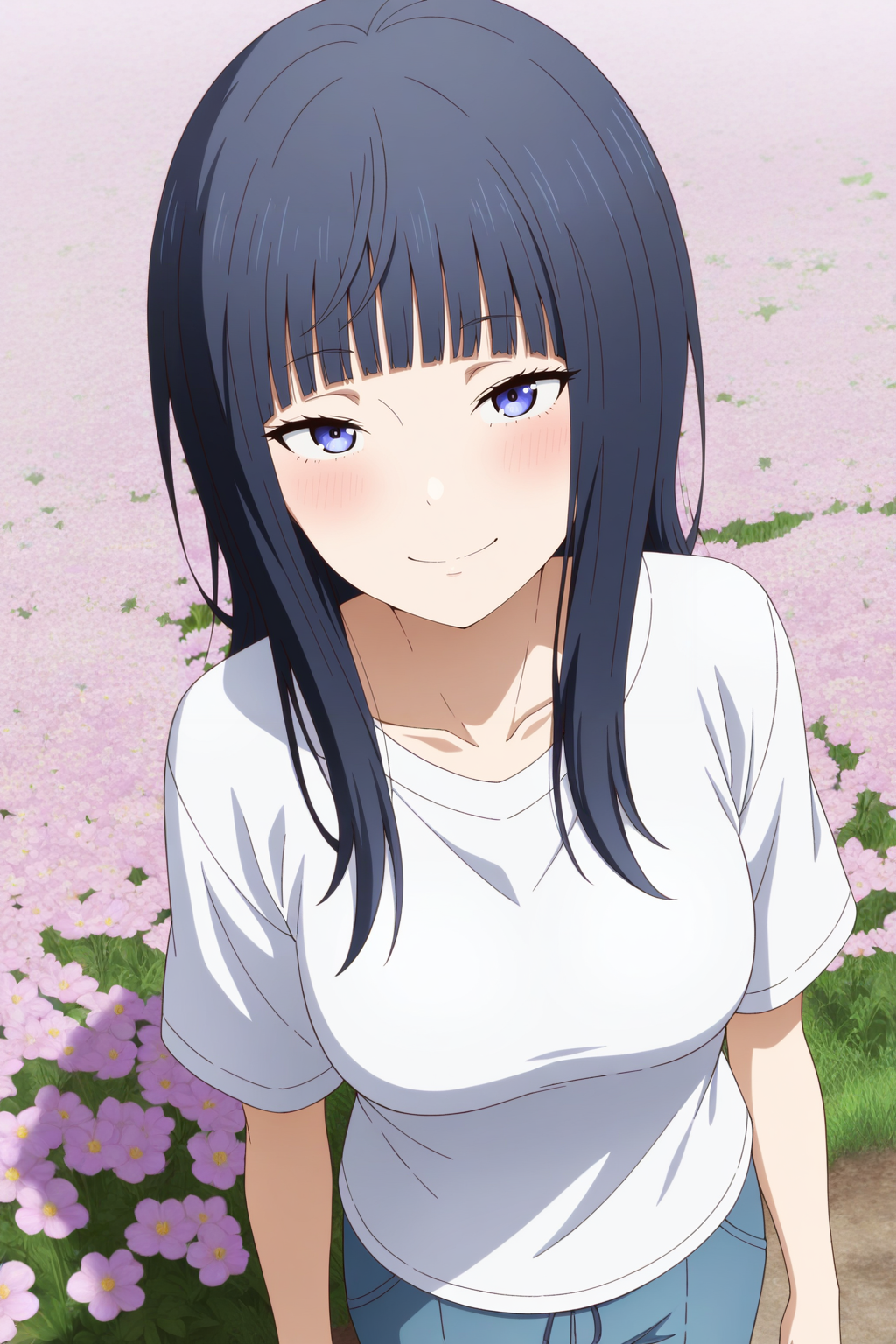 masterpiece, best quality, amazing quality, very aesthetic, absurdres, ultra detailed,
<lora:il_contrast_slider_d1 (Ð¦ÐÐÐ¢ ÐÐÐ Ð¢ÐÐÐÐ):-0.8>
<lora:Riri Tenkuubashi:0.8> riri_tenkuubashi, 1girl,
field of flowers,
white T-shirt, blue pants,
portrait, smile,
view from above, body is visible, medium breasts are visible from under the shirt,,