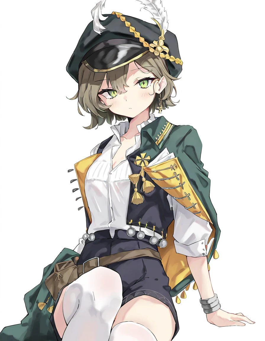 1girl,solo,looking at viewer,xugouji,simple background,white background,cowboy shot,sitting,<lora:xugouji-000008:1>,, masterpiece, best quality, very aesthetic, absurdres,newest, incredibly absurdres,, toshizou \(0714\)