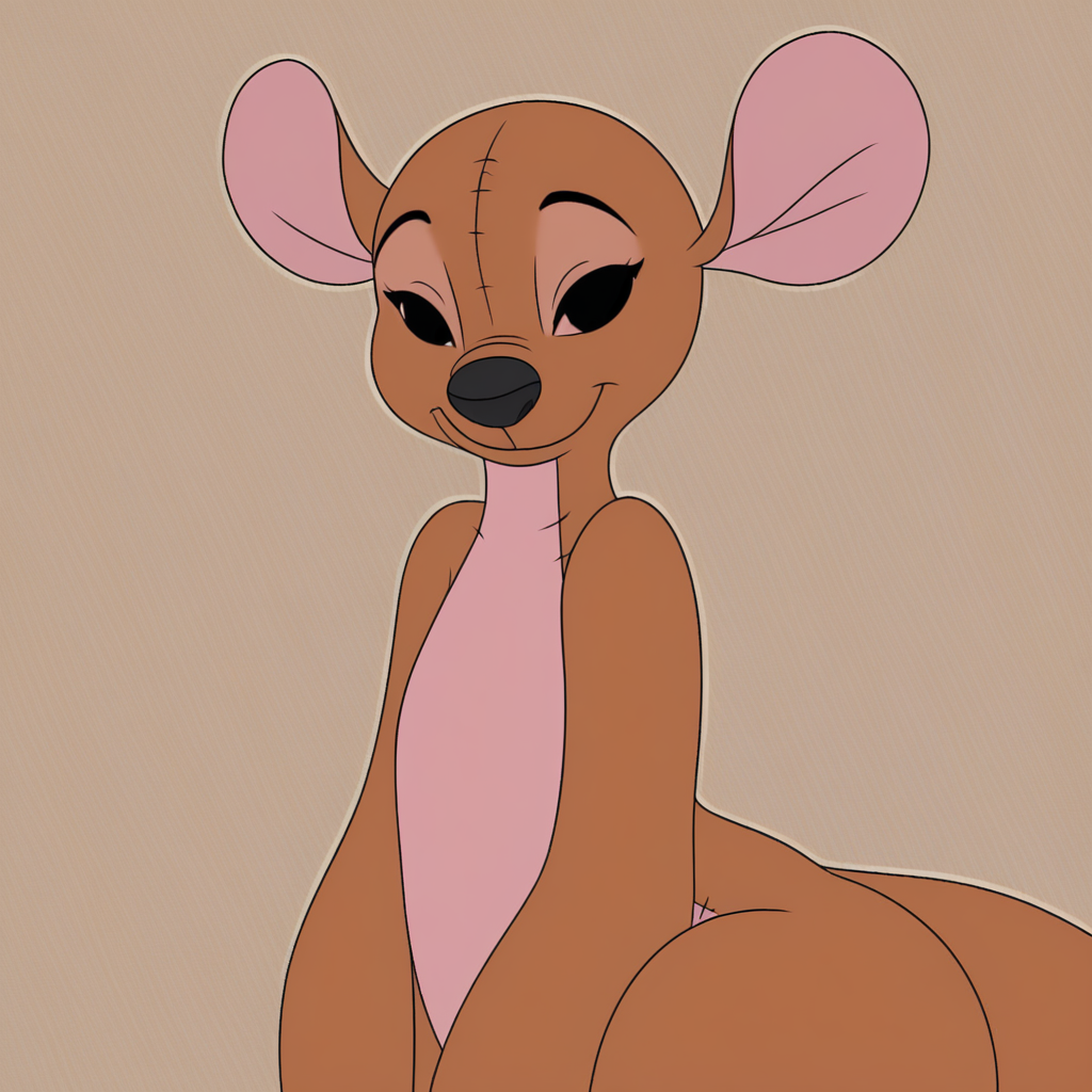 kanga, kangaroo, stuffed animal, seems, stitch lines, cute face, black eyes, sexy figure, petite,