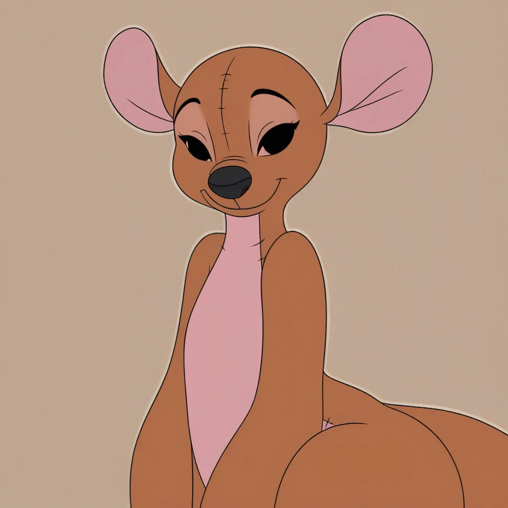 kanga, kangaroo, stuffed animal, seems, stitch lines, cute face, black eyes, sexy figure, petite,