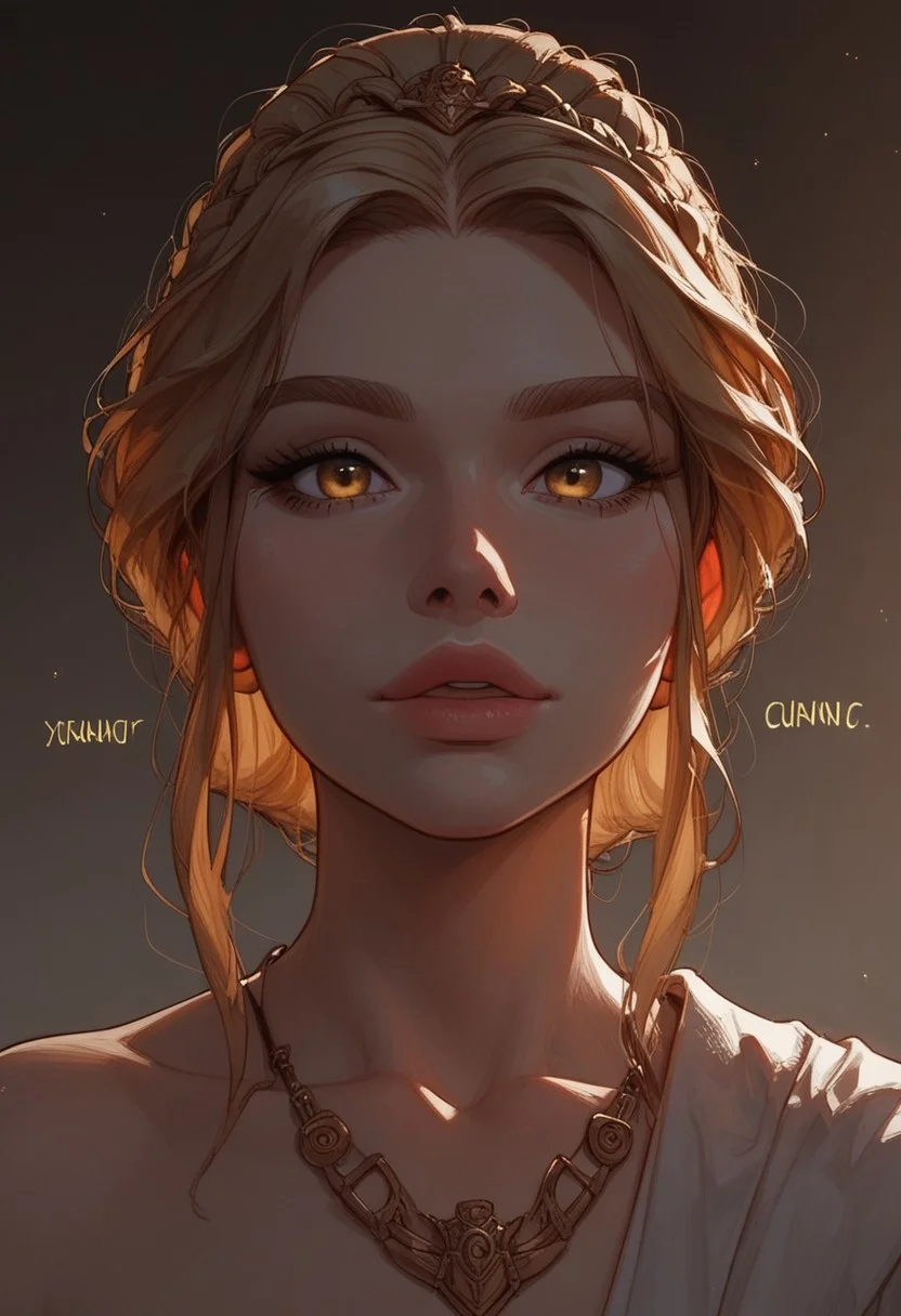 (score_9, score_8_up, score_7_up). ( line work, excellent drawing, highest quality, extremely detailed:1.2). 1woman, Greek Goddess Aphrodite, perfect face, beautiful gold eyes, long lashes, glossy lips, blonde, ancient greek dress, g0thicPXL, romantic, cinematic lighting, volumetric lighting, motion effects, source_cartoon