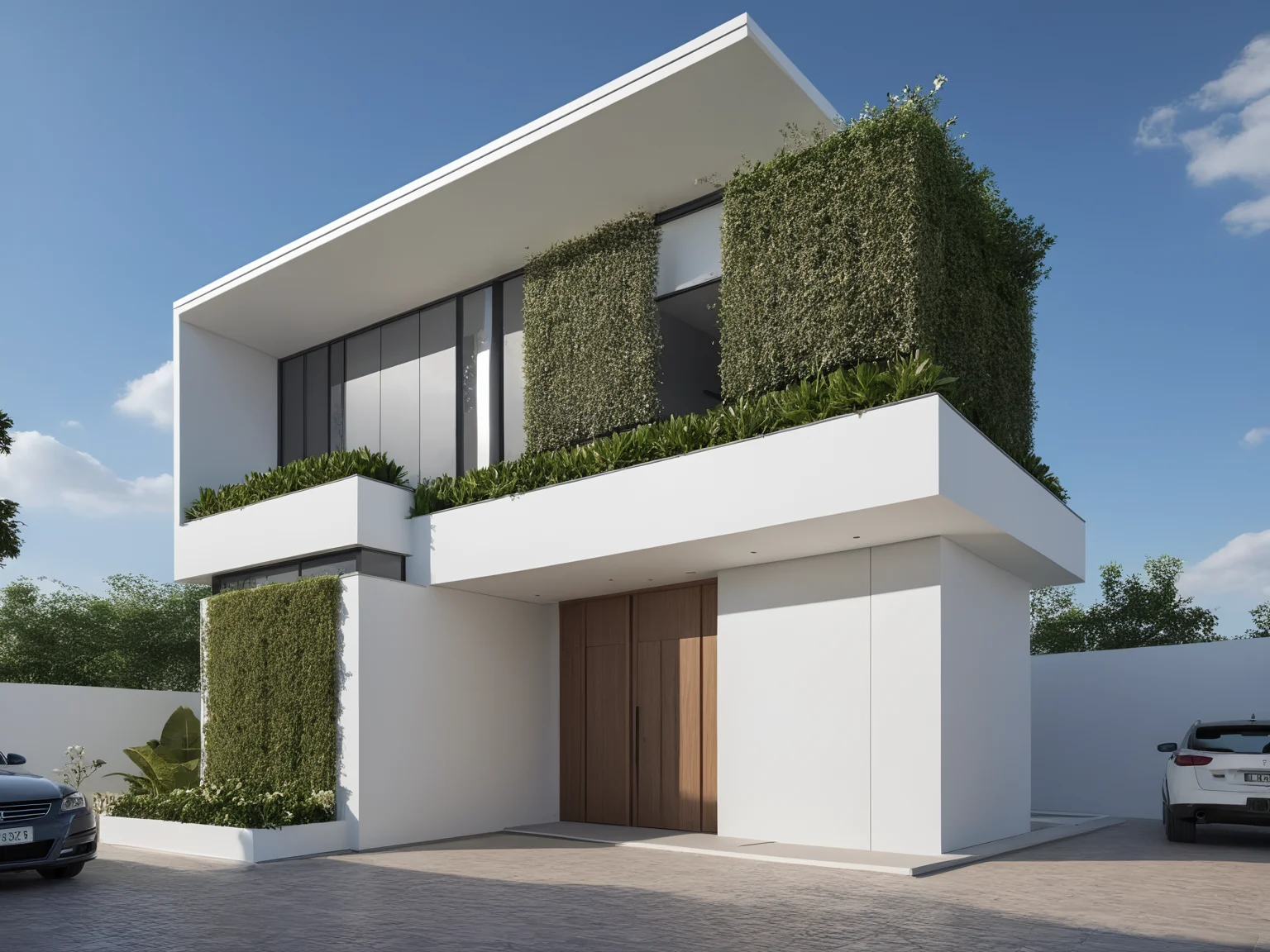 Architectural style Architectural style, <lora:JJsMInimalistStyleHouse_XL:1>, ((MInimalist Style House)),(masterpiece) , ((best quality)), dramatic lighting, high quality outdoors, sky, day, cloud, tree, blue sky, building, scenery, road, real world location, sunlight, enough detail, high resolution,super realistic, Photorealistic, highly detailed, balcony, plants, door, car, paving, , architectural drawing, highly detailed , . Clean lines, geometric shapes, minimalist, modern, architectural drawing, highly detailed