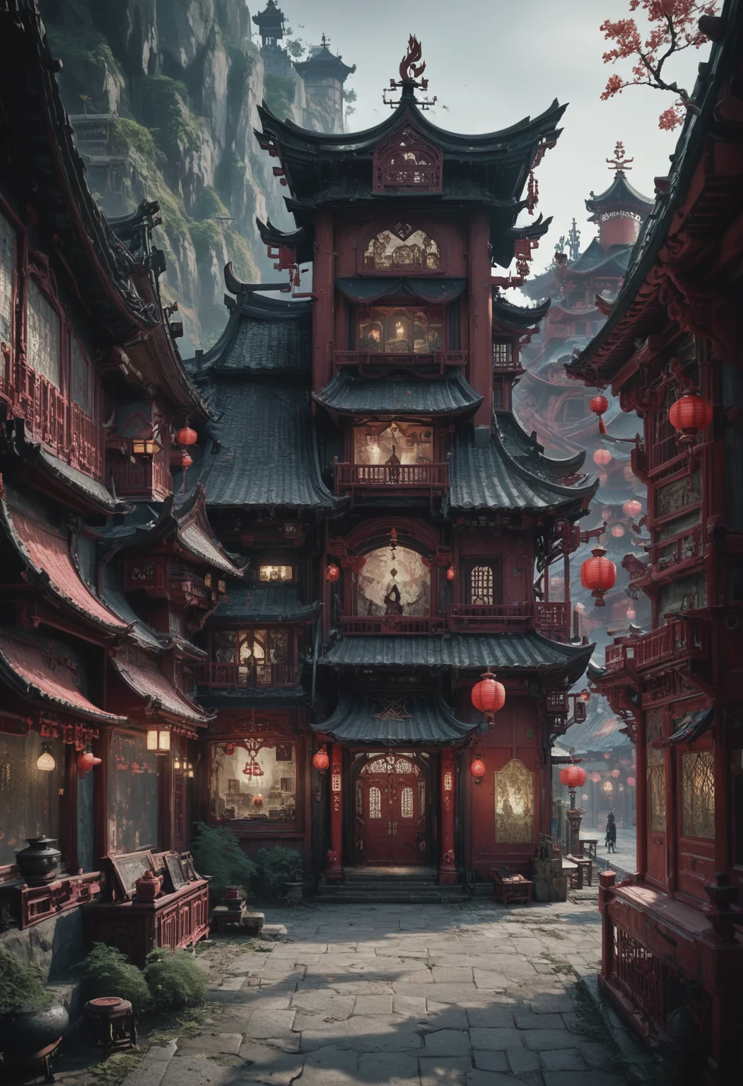score_9, score_8_up, score_7_up, (1girl:1.2), outdoors, yanfei_\(genshin_impact\), genshin_impact, pink_hair, green_eyes), chinese town, embedding:c4stl3
