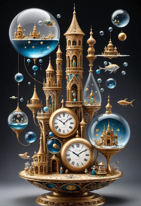 breathtaking time illustrated as a dimension consisting of both space and substance as the viewer travels through it,a confusion of styles and techniques merged together to create whimsical imaginative masterpiece,intricately detailed masterpiece . award-winning, professional, highly detailed
