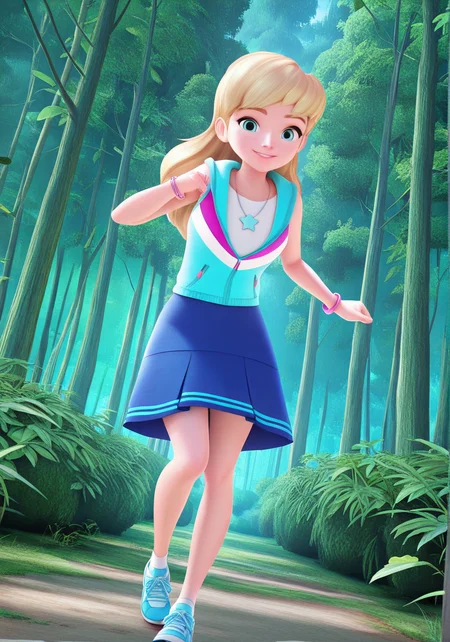 handsfree, masterpiece, best quality, amazing quality, very aesthetic, 1girl, looking at viewer, smile, dynamic pose, outdoors, forest, dynamic angle, 3d,
stephanie_illus, blue eyes, long hair, blonde hair, blue skirt, shirt, sleeveless hoodie, necklace, bracelet, socks, blue shoes, sneakers
<lora:Stephanie_-_Lego_Friends__Girls_on_a_Mission_illustrious:1>