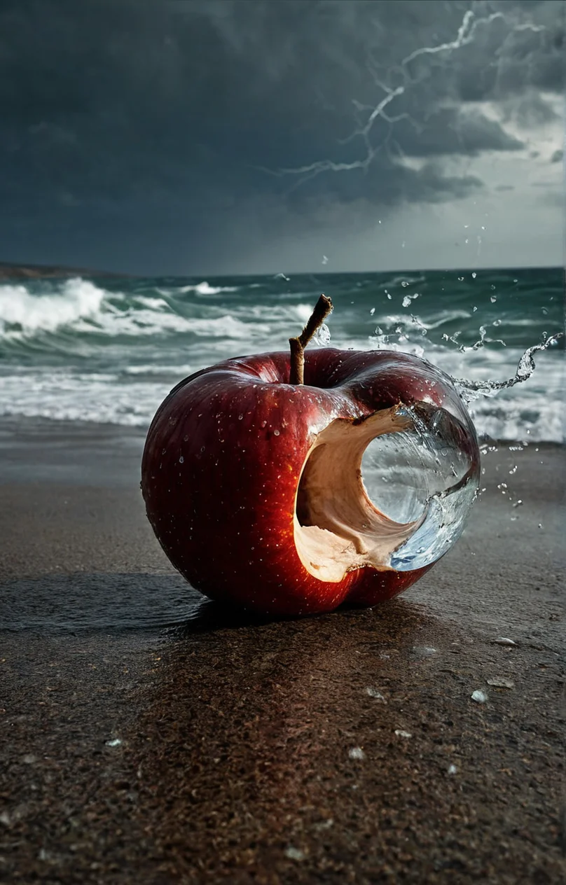 Stable_Yogis_PDXL_Positives
realistic, photorealistic, realistic skin texture, detailed , traditional media, photo background,
<lora:Realism_Lora_By_Stable_yogi_SDXL8.1:0.8> Imagine a photograph capturing an extraordinary and surreal subject: a transparent apple, crystal clear and perfectly formed, revealing a highly detailed, tumultuous miniature sea raging within. The apple sits boldly in the center of the frame, its smooth, glass-like surface reflecting light and offering a window into the dynamic scene inside. Within, the stormy sea is a marvel of miniaturization - tiny waves crest and crash with realistic ferocity, and if one looks closely, minute flashes of lightning and swirls of wind can be discerned, adding to the tempest's drama. The background of the photo is intentionally simple, perhaps a soft, neutral color or a subtle gradient, ensuring that all attention is drawn to the striking contrast between the serene exterior of the apple and the wild, chaotic seascape it contains. The lighting is key, illuminating the apple in a way that highlights the intricate details of the storm inside while maintaining the overall clarity and impact of the image.