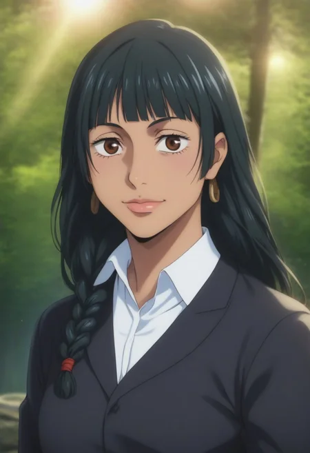 score_9, score_8_up, score_7_up, source_anime, intricate details, anime screencap, perfect balance, official art, extremely detailed CG unity 8k wallpaper, perfect lighting, Colorful, Warm_Front_face_Lighting, (masterpiece:1.0),(best_quality:1.0), ultra high res,4K,ultra-detailed, photography, 8K, HDR, highres, absurdres:1.2, Kodak portra 400, blurry background, bokeh, lens flare, (Anime) (vibrant_color:1.2), professional photograph, night, (cute_face:1.2), 2d, anime, upper body, intricate iris, American, Professional character design, 1girl, female focus, (Brown eyes), perfect eyes, (black-hair), Native American, Indigenous, American Indian, youthful, solo, jujutsu_kaisen_style, character portrait, (perfect-lighting), face, young, (Dark-black-hair), Long hair, (Native American), Indigenous, American Indian, (((wild eyes))), (Native North American), (Upturned eyes), (high cheekbones), (strong jawline), (Black Hair), (Black Cowboy Jacket), (((wild eyes))) ((Bobbed Bangs)) (((Slanted-Eyes))) (Psycho) (Happy) (Friendly) (Goofy) (Dark Black Jacket) (White Dress Shirt), (Redwood Forest, Pacific Northwest Forests), (Inuit), Inuit Braids, (Tan skin), (Dark Skin), (Brown skin), (bobbed hair), White Eagle-Feather-Earrings, Thick Bangs, Bobbed hair, Bob-cut, White-Feather-Earrings, Brown-skin, Full-Bangs, Wide-Bangs, Thick-Hair, Black Suit & Tie, Mullet, Blue-Warpaint