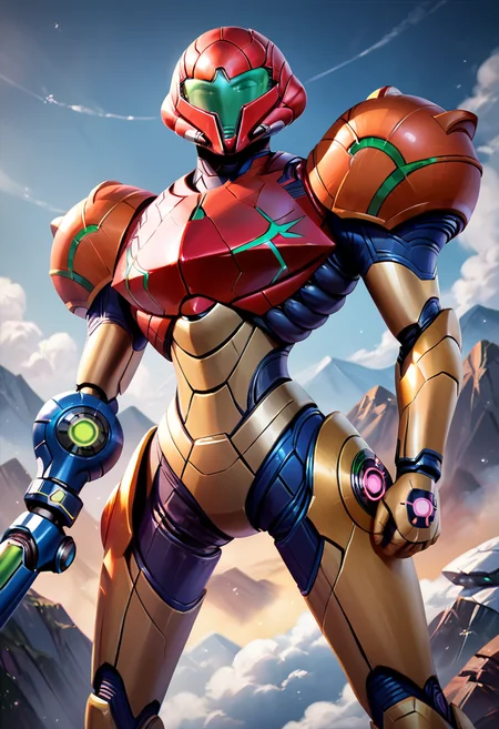 masterpiece,best quality, highly detailed, score_9, score_8_up, score_7_up, score_6_up,<lora:xl_more_art-full_v1:0.8>,source_Anime
BREAK
<lora:samus:0.8>samus,1girl, samus aran, weapon, arm cannon, power suit (metroid), solo, helmet, power armor, power suit,armor, full body, looking at viewer, science fiction