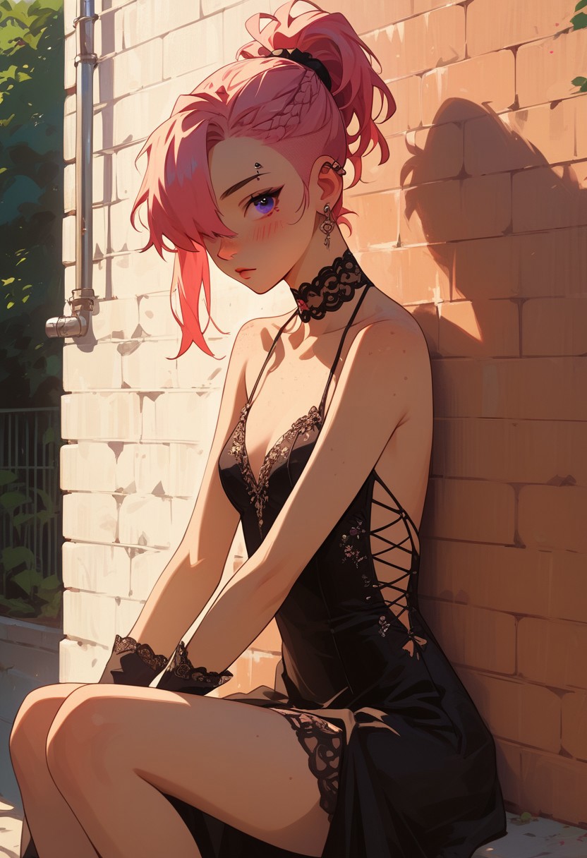 score_9, score_8_up, score_8, score_7_up, score_7,  adult female,tiny tits, flat , female, neon hair, long hair, hair, hair over one eye,  dark eyebrow, cute face,  freckles,  ear piercing,  anime girl, petite body, thin, short,small face ,  ,  cute, easynegative,    blushing,
Masquerade Ball Guest: Elegant gown, intricate mask, gloves, ornate jewelry, updo hairstyle, mysterious, sophisticated.
score_9, score_8_up, score_7_up, score_6_up, slim girl, perfect small breasts,,  blushing nose, twin short ponytail,  knees together,  outside against tile wall of building, lamp white light, tiled wall, cowboy shot, stay near wall, chest up, knees together
sinozick style,g4n1m3,