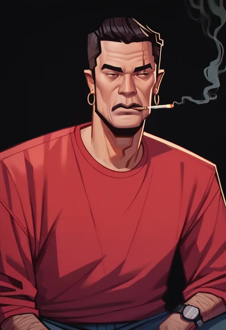 score_9, score_8_up, score_7_up, score_6_up, score_9, score_8_up, score_8, SH_Style, RobVal, 1man, asian, old, smoking, dark background, <lora:Sheeps_Styles:1.0>