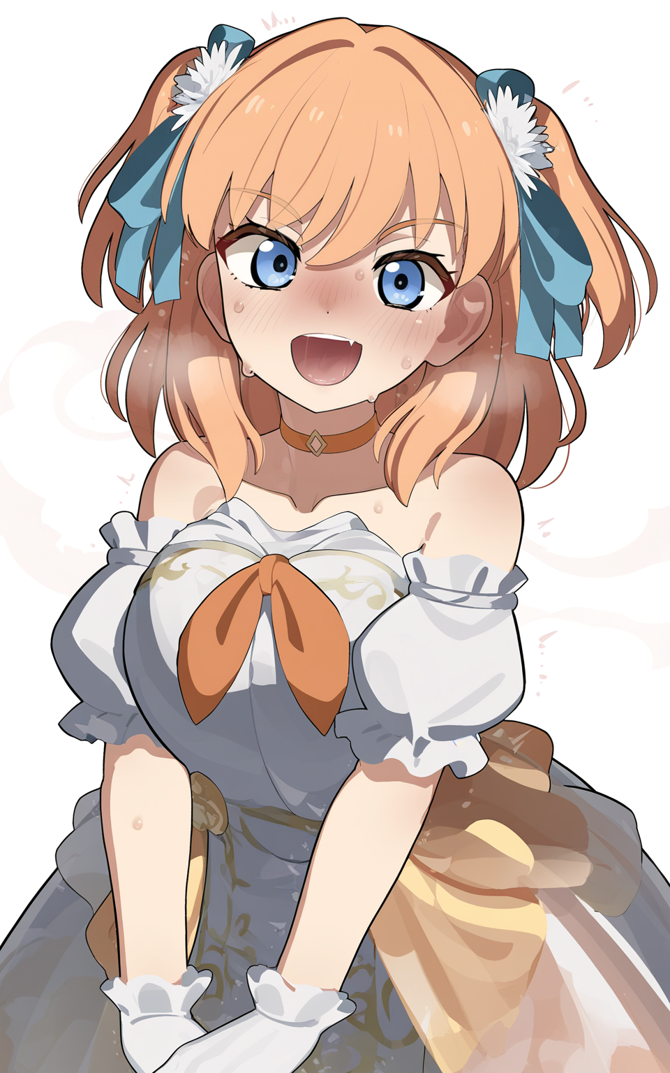 masterpiece, best quality, absurdres, highres, very awa,
<lora:Mizumizuni v1 - NoobAI 1.0 V-Pred:1>
mizumizuni
,dress,blush,cowboy shot,large breasts,hair intakes,white flower,blue ribbon,breasts,hair flower,two side up,frilled gloves,chibi only,1girl,absurdres,bare shoulders,highres,orange ribbon,simple background,gloves,white background,white gloves,link! like! love live!,orange hair,blue sleeves,love live!,blue dress,solo,celebration! \(love live!\),strapless,v-shaped eyebrows,hair ornament,ribbon choker,standing,detached sleeves,virtual youtuber,smile,flower,hair ribbon,official alternate costume,ribbon,looking at viewer,chibi,collarbone,hinoshita kaho,strapless dress,solid oval eyes,frills,:d,orange choker,choker,open mouth