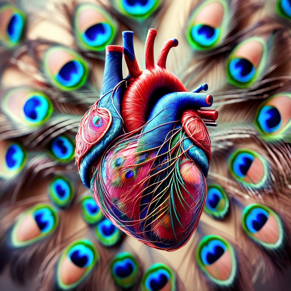 pavolaris human heart with peacock feathers, professional  photo, expressive, detailed, sharpened, cinematic<lora:pavolaris:1>