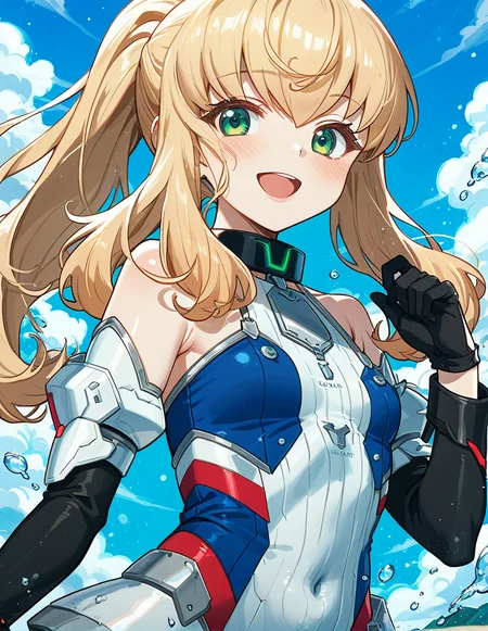 score_9,score_8_up,score_7_up,score_6_up,score_5_up,score_4_up,close-up,
1girl,solo,<lora:noellefrancesca_pony:1>,noelle francesca,blonde hair,green eyes,small breasts,
gloves,leotard,breasts,ponytail,small breasts,black gloves,covered navel,white leotard,smile,long hair,looking at viewer,highleg,detached sleeves,open mouth,highleg leotard,bare shoulders,sidelocks,blush,:d,collar