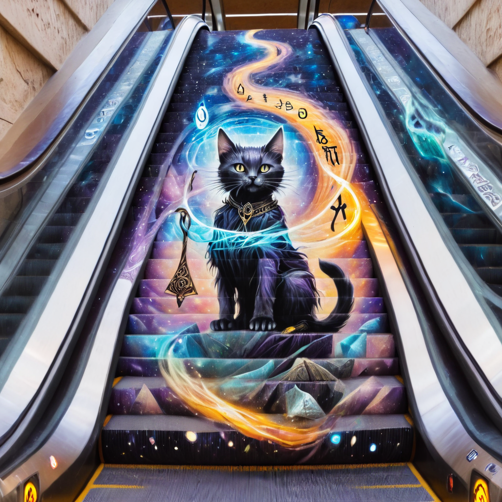 escalator-art of mystical Kitten wizard with swirling runes, <lora:escalator-art6:1>