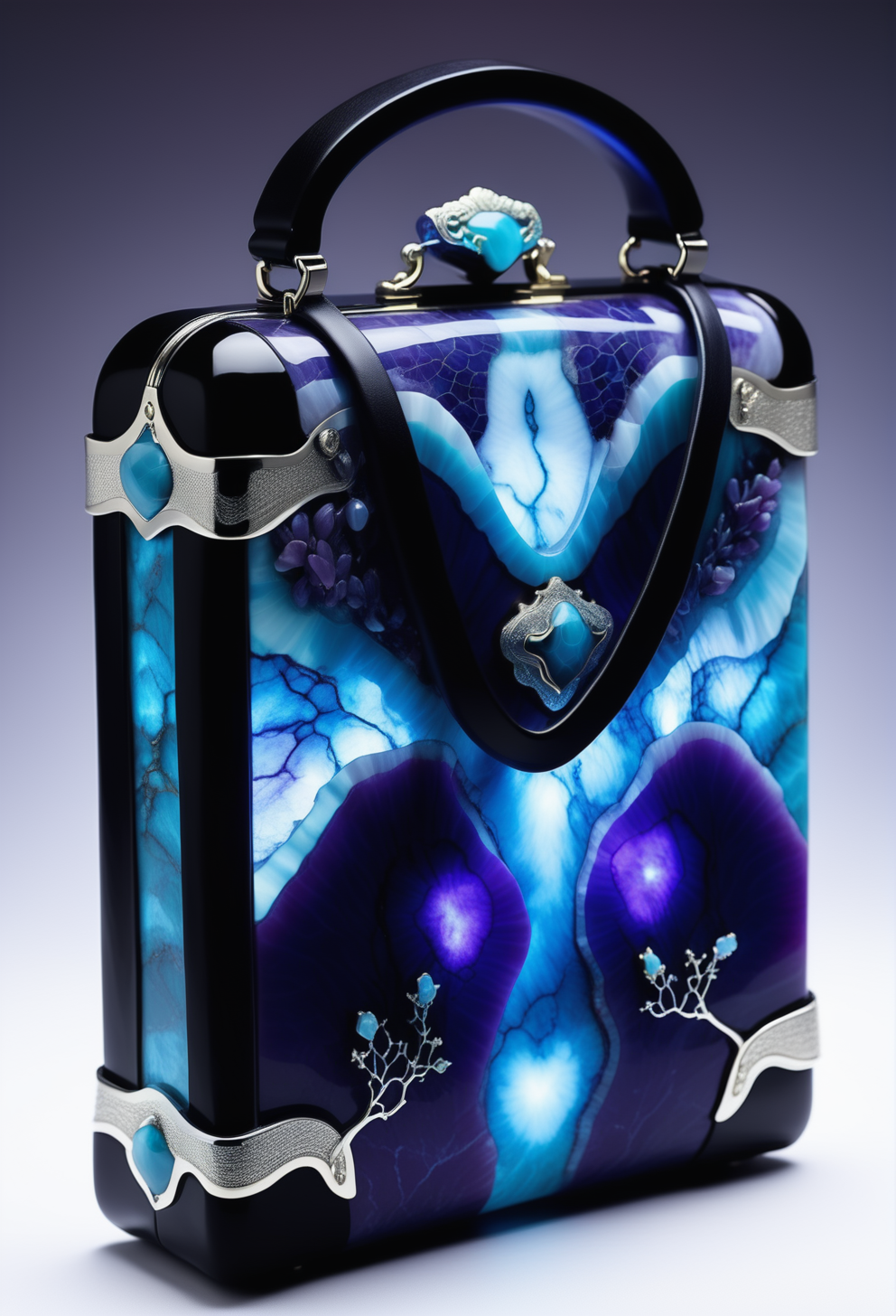 a Haute Couture purse made out of reij-prplmnjd <lora:purplemoonjade-000004:1> and detailed with made out of reij-lmlrmr <lora:lumilarimar-000003:1>, Tattoo ink of a masterpiece, landscape of a Verdant Fields of the Harvest Festival, digital manipulation, flowing, highly decorated, intense, ambient atmosphere, stunning