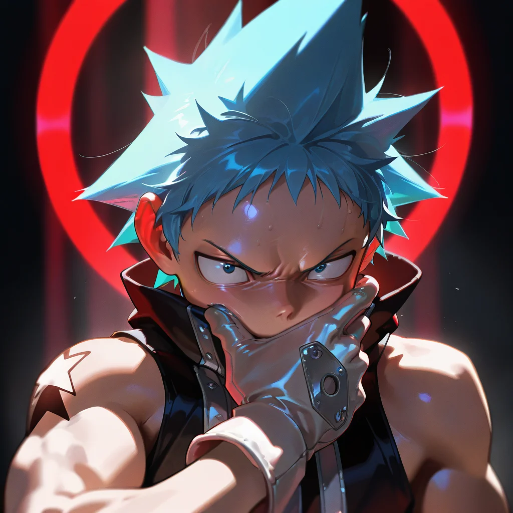 masterpiece, best quality, amazing quality, very aesthetic, absurdres, newest, volumetric lighting,
souleaterstyle,,blackstar,
solo,gloves,1boy,male focus,blue hair,sleeveless,tattoo,spiked hair,portrait,upper body,
,masterpiece, best quality, amazing quality, very aesthetic, absurdres, newest, volumetric lighting,
, <lora:soul_eater_illustrious:0.8>,