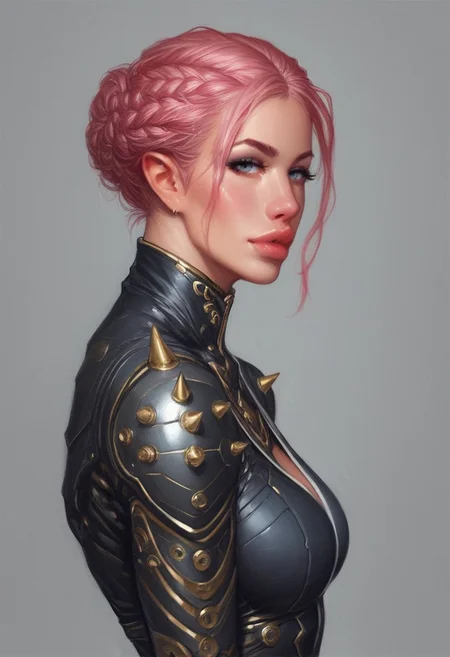 1girl, illustration, comic style, looking at viewer, highly detailed, source_comic_illustration, from front, 1girl, illustration, comic style, looking at viewer, highly detailed, source_comic_illustrationskinny, looking at viewer, 1girl, masterpiece, best quality, ((((side view)))), girl, realistic drawing, anime, by Sam Yang, sharp highly detailed 2d illustration, comic art, (hyperrealism, soft light, sharp), (anime:0.5),
BREAK
biomechanical style, A (((female humanoid sculpture))), intricate and detailed, crafted from thousands of (((tiny steel spikes))), each element expertly fashioned with razor-sharp precision, standing confidently against a (black, sleek backdrop). The figure's delicate features are beautifully replicated, showcasing the elegant curves of its form and the precise angles of its face, creating a dazzling interplay of light and shadow that draws the eye a woman with pink hair and a futuristic suit on, with a neon light on her chest and shoulder, sci-fi, fantasy, intricate, very very beautiful, elegant, neon light, highly detailed, digital painting, artstation, concept art, soft light, hdri, smooth, sharp focus, illustration,, blend of organic and mechanical elements, futuristic, cybernetic, detailed, intricate (((full-clothed)))
BREAK
((biomechanical style:1.4)), score_9, score_8_up, score_7_up, score_6_up, source_cartoon, rating_explicit, Expressiveh, (((((upper body))))), dynamic pose