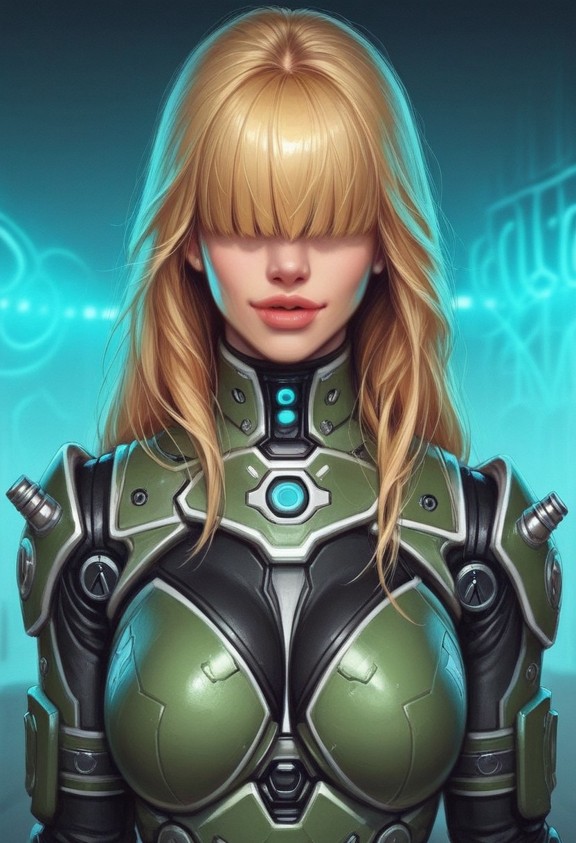 1girl, ((front view))), looking at viewer, highly detailed, from front, 1girl, skinny, looking at viewer, masterpiece, best quality,
raw, extremely detailed, hyperrealism, photo, perfect anatomy, <lora:grewishka_alita_pxl:1> source_photo, source_real, robot, cyborg, android, solo, looking at viewer, 1girl, full body, ((special force green camo armor)), high heels, neon_lights, dynamic pose, pistols in hands
BREAK
fang smile, looking at viewer, long hair, ((blonde highlighting hair)), (((hair over eyes, front bangs))), long hair, dynamic pose
best quality, depth of field, bokeh, (((full clothed))), ((special force green camo armor)),
BREAK
((((big futuristic gun in hands)))), (big futuristic pistol in hands:1.3), sc-fi soldier, dynamic pose, military camo armor
(((((rooftop, night city, neon lights))))) score_9, score_8_up, score_7_up, score_6_up, source_cartoon, rating_explicit, Expressiveh, (((((upper body))))), dynamic pose
