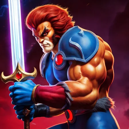 anime artwork of <lora:liono thundercats:1>
liono thundercats a realistic character holding a sword in his hand , anime style, key visual, vibrant, studio anime,  highly detailed