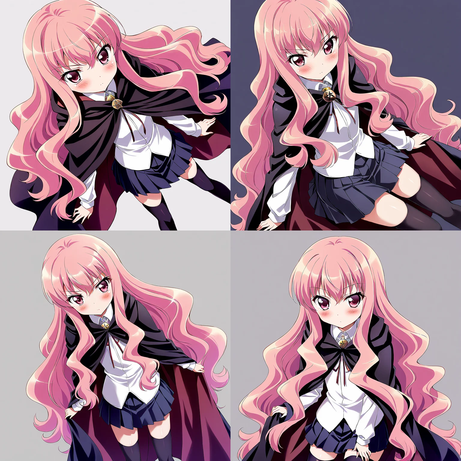 <lora:LouiseXL Animate-000008:0.7>,1girl,black cape,black legwear,blush,cape,cloak,long hair,long sleeves,louise francoise le blanc de la valliere,pentacle,pink eyes,pink hair,pleated skirt,skirt,solo,thighhighs,very long hair,wavy hair,zettai ryouiki ,White shirt,simple background,