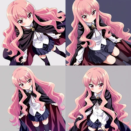 <lora:LouiseXL Animate-000008:0.7>,1girl,black cape,black legwear,blush,cape,cloak,long hair,long sleeves,louise francoise le blanc de la valliere,pentacle,pink eyes,pink hair,pleated skirt,skirt,solo,thighhighs,very long hair,wavy hair,zettai ryouiki ,White shirt,simple background,