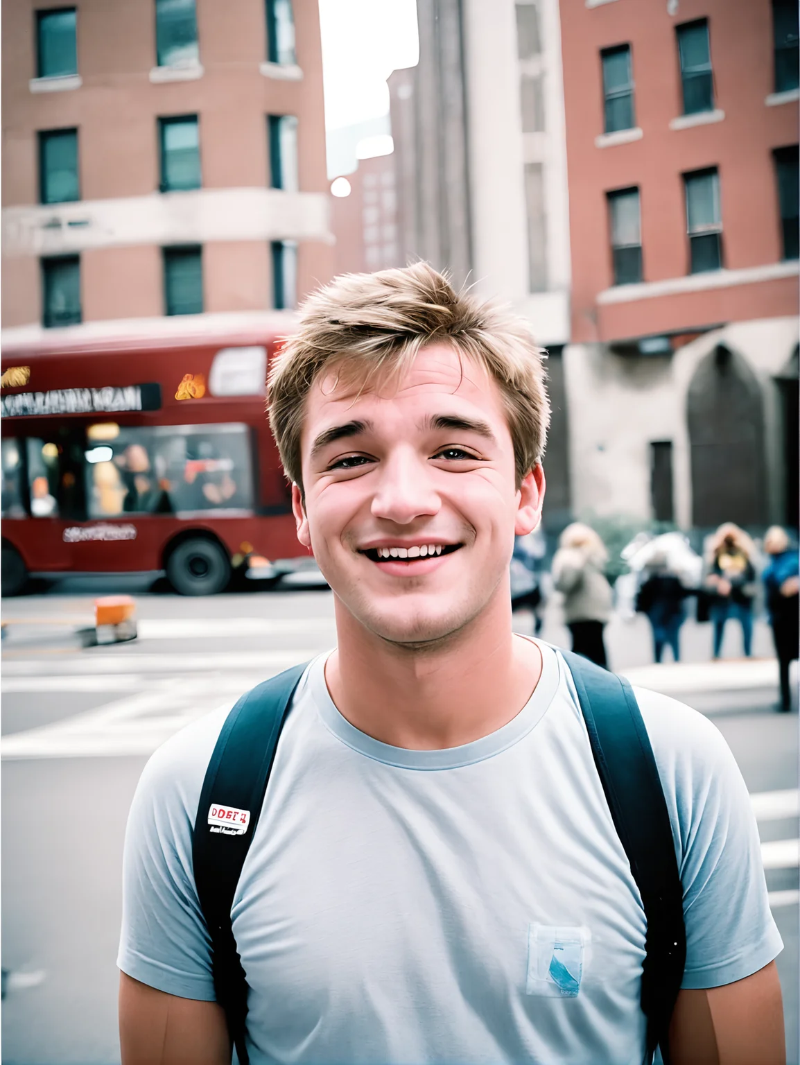 michaelsynth:0.3 man portrait, closeup:2, face focus, in the city, laughing
