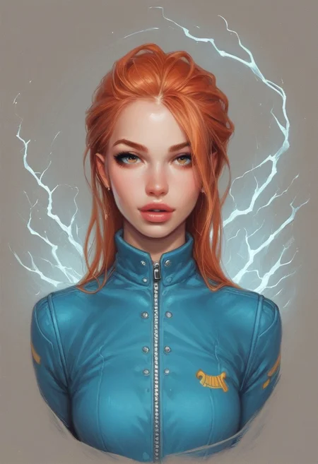 (((dynamic angle))),
comic style, looking at viewer, highly detailed, source_comic_illustration, from front, 1girl, illustration, comic style, looking at viewer, highly detailed, source_comic_illustrationskinny, looking at viewer, 1girl, masterpiece, best quality, cowboy shot, girl, realistic drawing, anime, by Sam Yang, sharp highly detailed 2d illustration, comic art, (hyperrealism, soft light, sharp),
BREAK
(((Lyra's iridescent jumpsuit shimmers like a moonlit lake, with neon pink and electric blue accents. Her ginger hair crackles with electricity, styled in loose waves. Eyes burn like hot coals in fiery red and orange))),
((((full-clothed)))), ((cute face)), (((young beauty face)))
BREAK
((strange world background)) score_9, score_8_up, score_7_up, score_6_up, source_cartoon, rating_explicit, Expressiveh, (((((upper body))))), dynamic pose