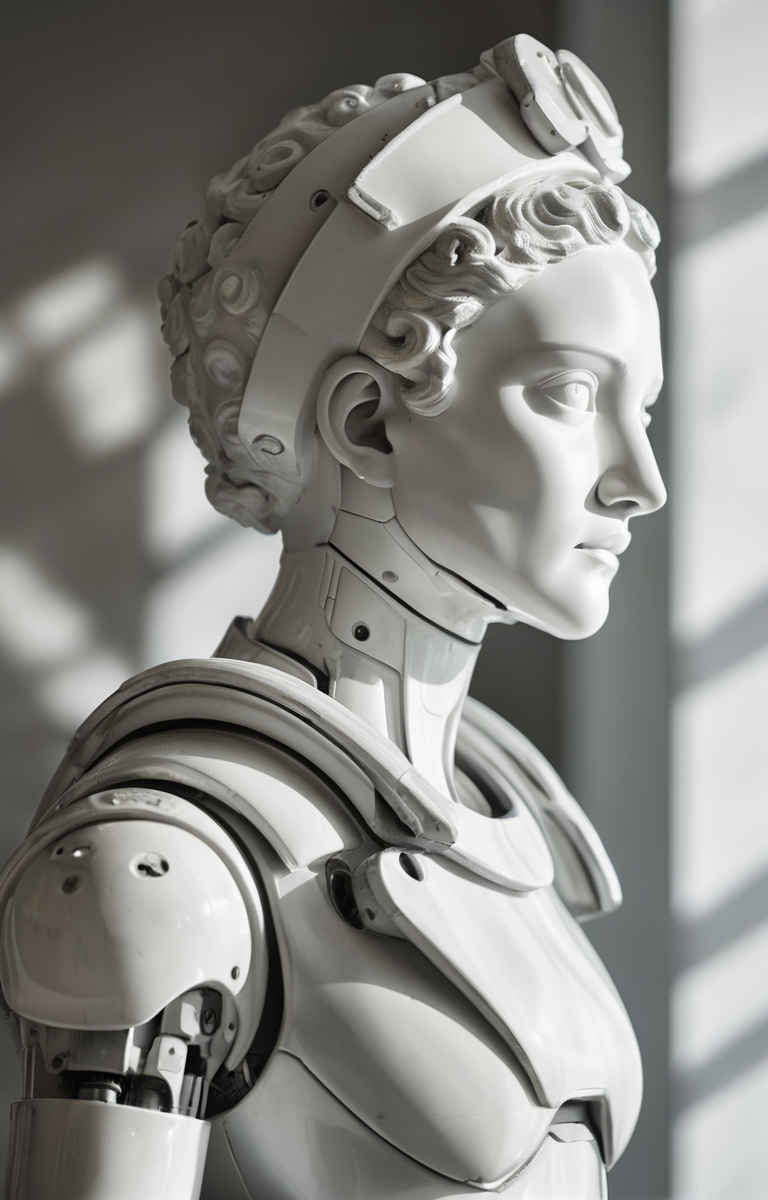 masterpiece,best quality,<lora:tbh59-sdxl:0.75>,illustration,A gypsum sculpture style, portrait of Housework robots