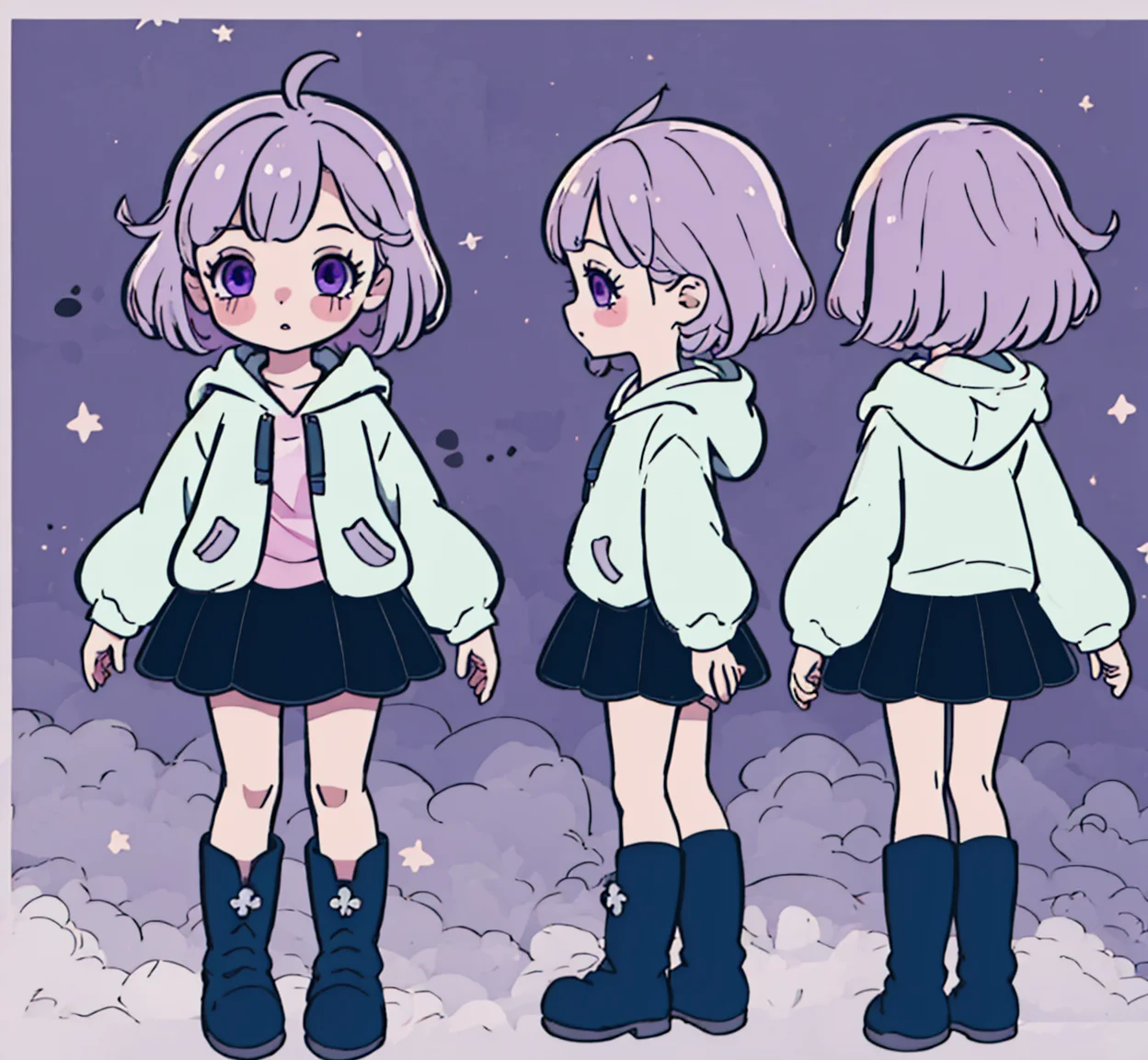 <lora:character-sheet:1.3> chara-sheet, chibi, boots, blush, simple background <lora:KaibastyleV1:1> kaibacharacter, pink hair, winged puffy hoodie, (blue frilly skirt), long striped socks, purple eyes, (masterpiece:1.5, best quality), 8k wallpaper, highres, high resolution,HDR.UHD,Highly detailed, extreme detail <lora:GoodHands-beta2:0.8>