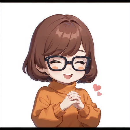 score_9, score_8_up, score_7_up, rating_safe, zPDXL2, zPDXLxxx, zPDXL3, source_anime, <lora:GenshinChibi:1.2>,
GenshinChibi, chibi, 1girl, solo, border, black border, velma, brown hair, short hair, orange sweater, sweater,
blush, smile, open mouth, closed eyes, :d, ^ ^, ^_^, glasses, blush stickers,
own hands together, palms together,
white background,
hearts, <lora:Velma:0.6>, dutch angle,