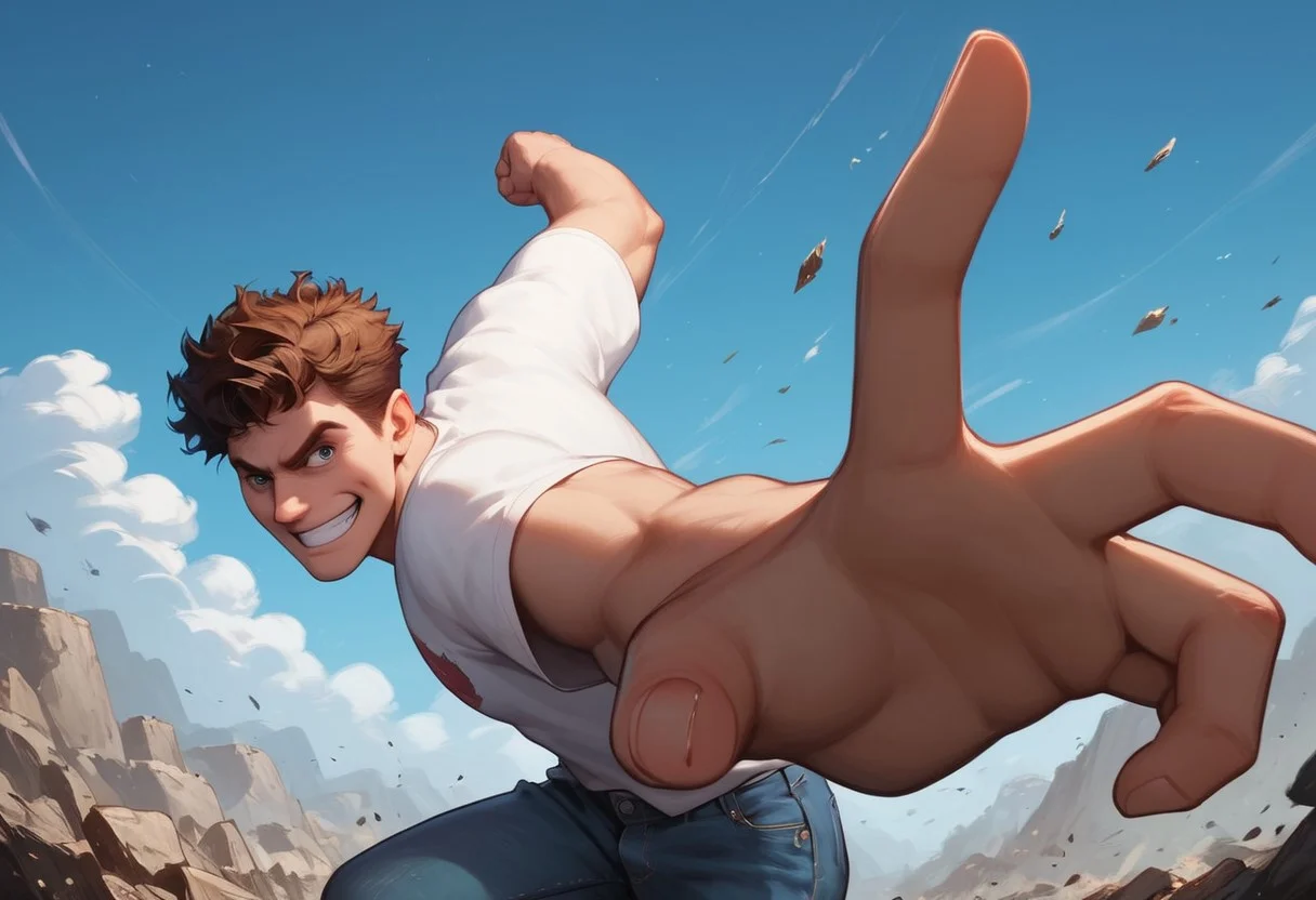score_9,score_8_up,score_7_up,score_6_up,score_5_up, masterpiece, best_quality, ultra-detailed, masterpiece, 
   
dynamic scene, muscular, t-shirt, jeans,

Pepe_Punch, fist, incoming punch, smirk,
1boy, 