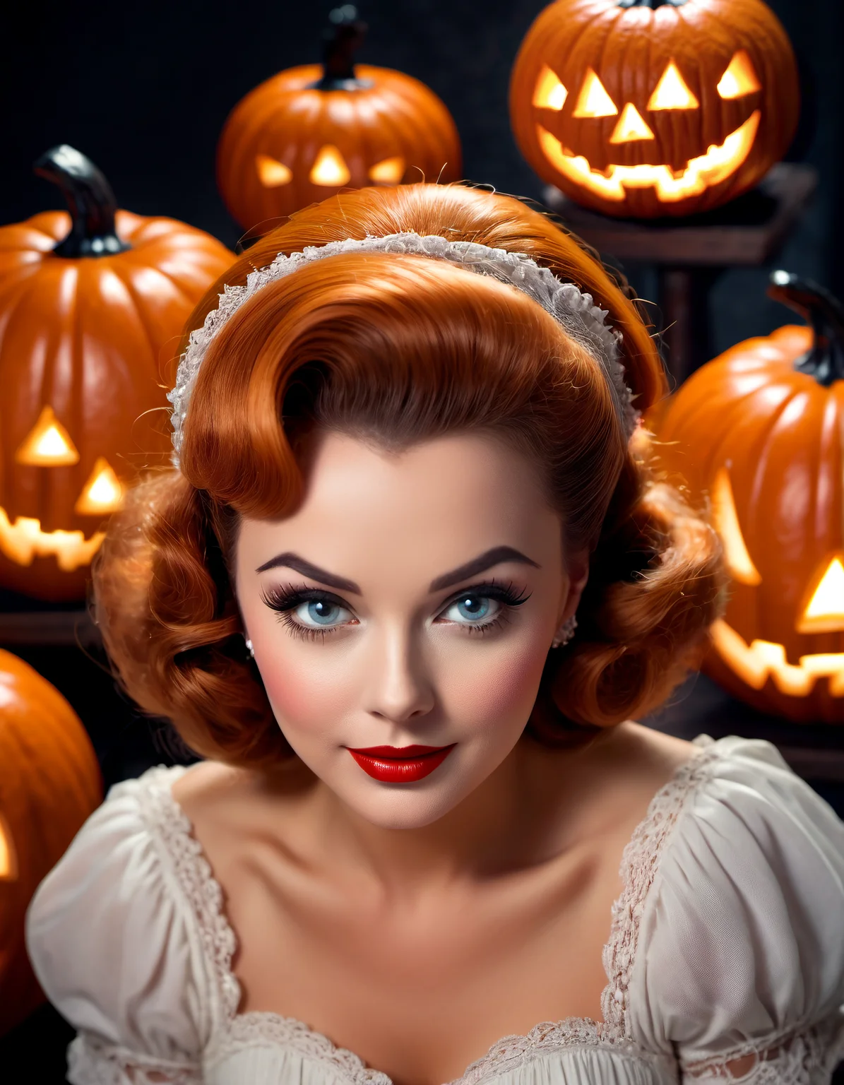 Jack-o-lantern out of focus in the background