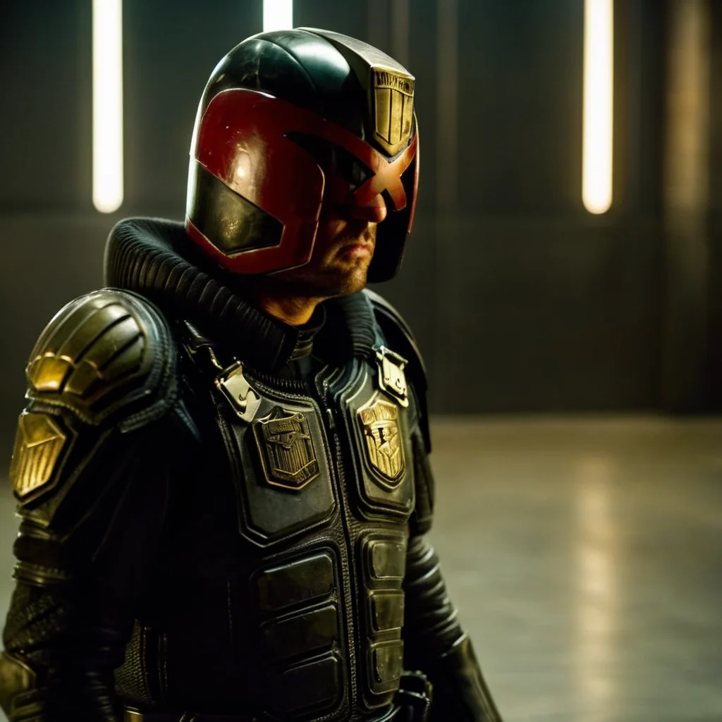 cinematic film still of <lora:Judge Dredd:1>
Judge Dredd a man in a black leather armor with a helmet on, shallow depth of field, vignette, highly detailed, high budget, bokeh, cinemascope, moody, epic, gorgeous, film grain, grainy