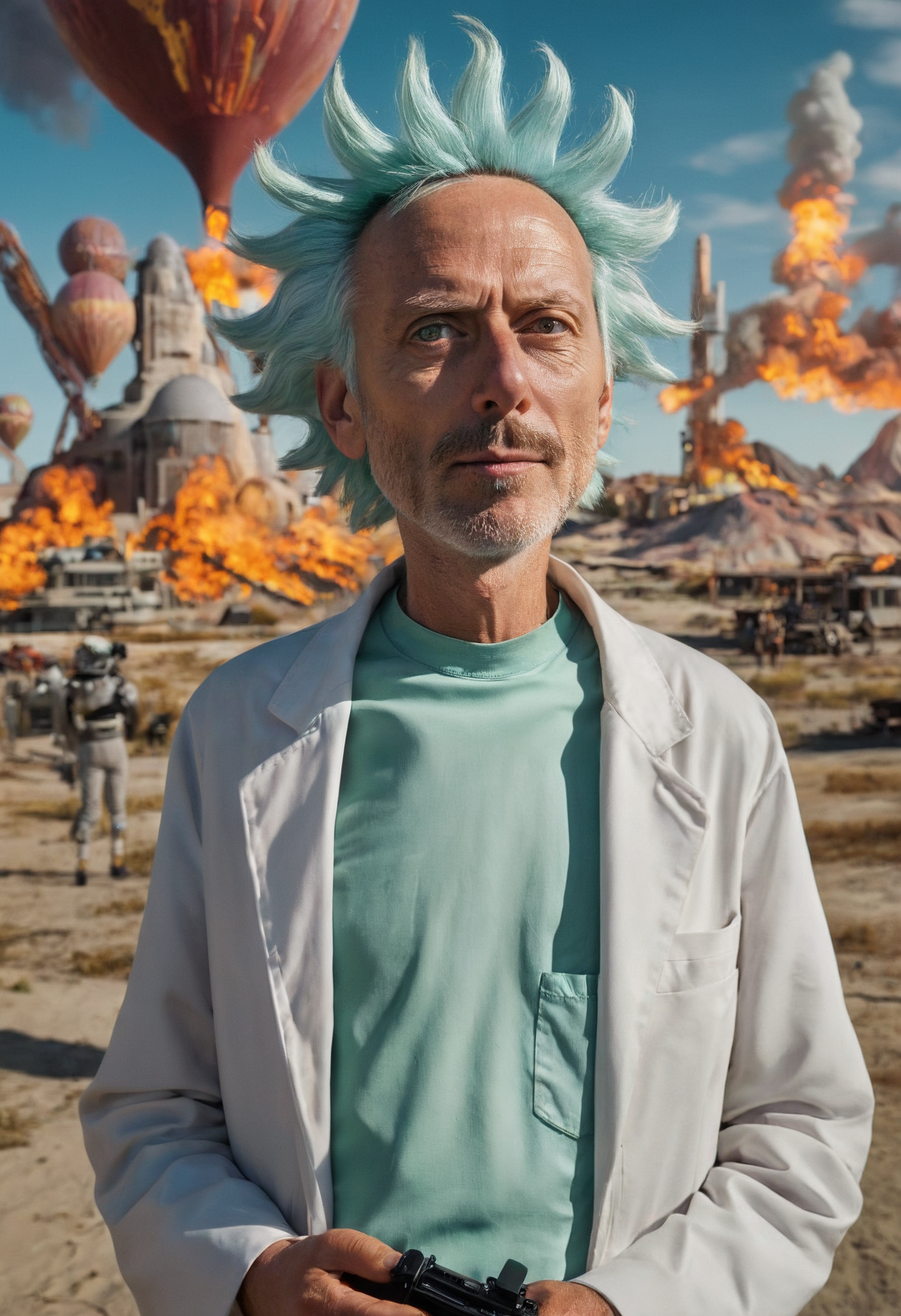 Photography in (stvmccrr style), Rick Sanchez from Rick and Morty, analog film, film grain, rich colors, kodachrome, intricate details, insanely detailed, natural lighting, 8k, hdr, masterpiece, award winning photography