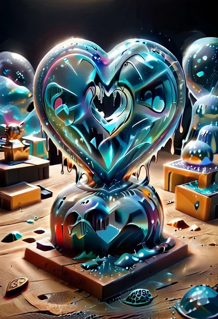 ((Exploding heart, shrapnel)), exploding heart made with slime, Sparkling slime heart, slime heart, icy slime heart, ice slime heart, sparkly slime heart, sparking slime heart, crystal slime heart, crystalline slime heart, ice, heart ice sculpture, ice sculpture, prism heart, rainbow from prism, snow, slime-morph style, sl1m3d style
BREAK 
Flat prism background