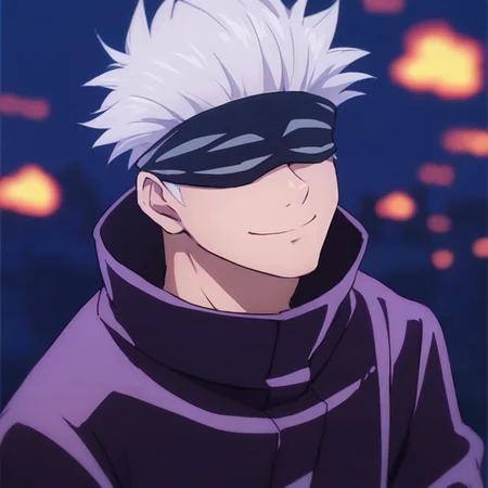 score_9, score_8_up, score_7_up,
SatoruGojo, solo, smile, short hair, long sleeves, 1boy, closed mouth, jacket, upper body, male focus, blurry, night, blurry background, high collar, blindfold, covered eyes, black blindfold, purple jacket,
<lora:GojoSatoruPony19:0.6>