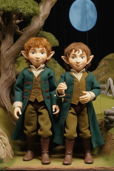 the hobbits, middle earth, shire, marionette, <lora:marionette_lora_v2:0.8>