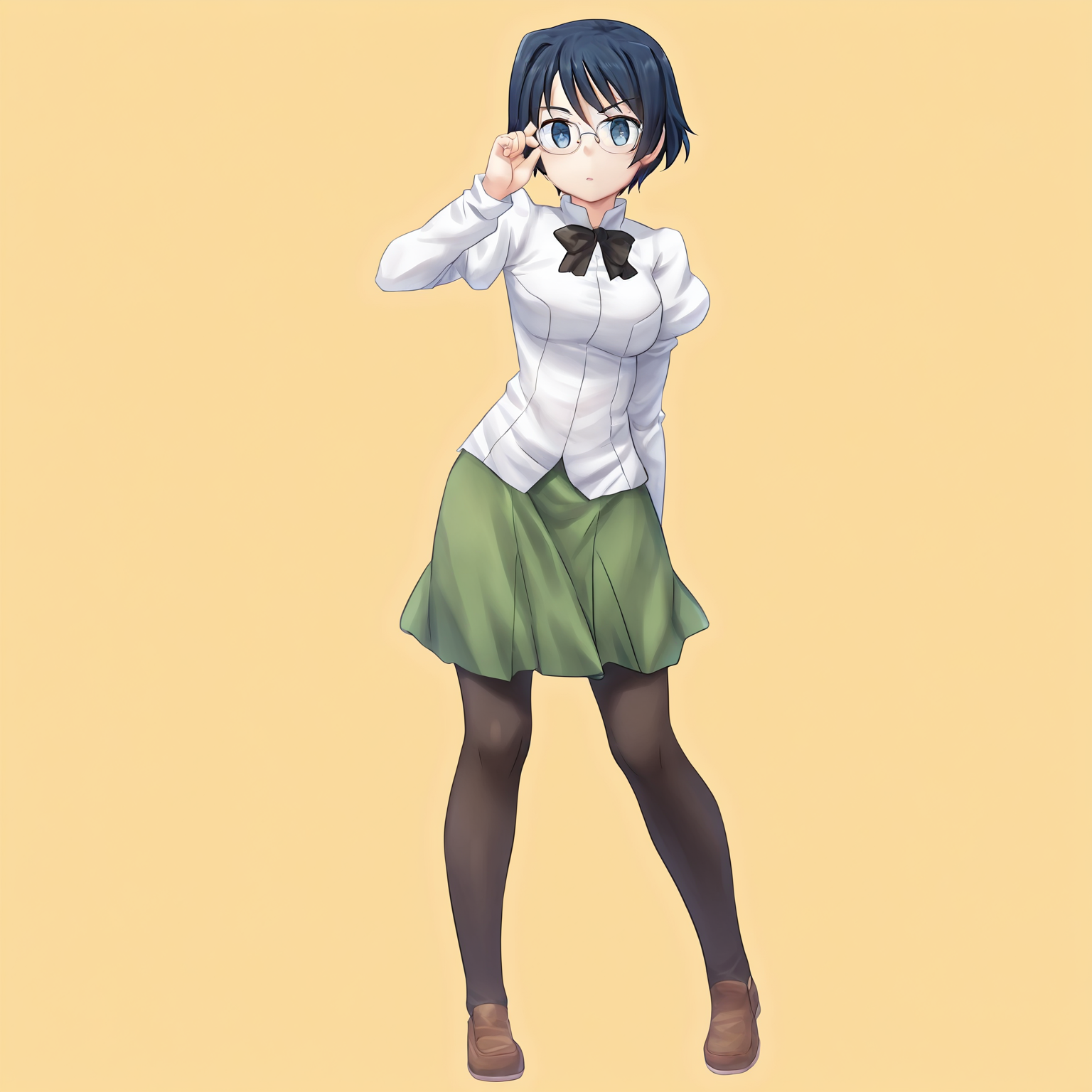 masterpiece, best quality, amazing quality, very aesthetic, absurdres, newest,
1girl, solo, standing, looking at viewer, full body,
<lora:Katawa_Shoujo_charpack_illust-000011:1>, katawa shoujo, yamaku high school uniform, hakamichi shizune, blue eyes, blue hair, glasses, adjusting eyewear,
game cg, simple background,